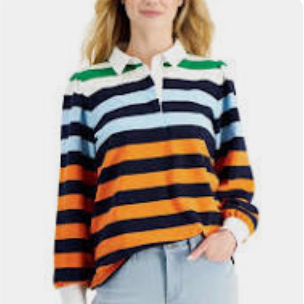 Charter Club Petite Colorblocked Striped Rugby Top